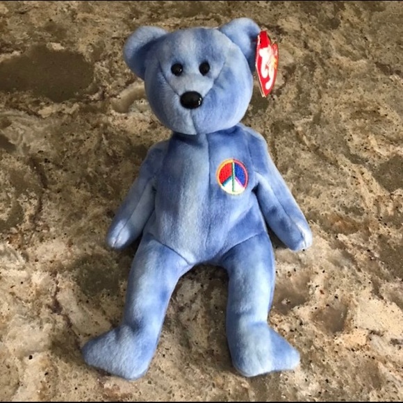 blue peace bear beanie baby
